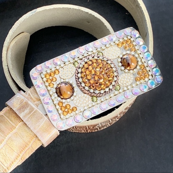 NEW-GENUINE Swarovski Studded Buckle Gold Belt main image 5